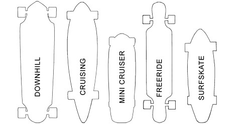different shapes of longboards